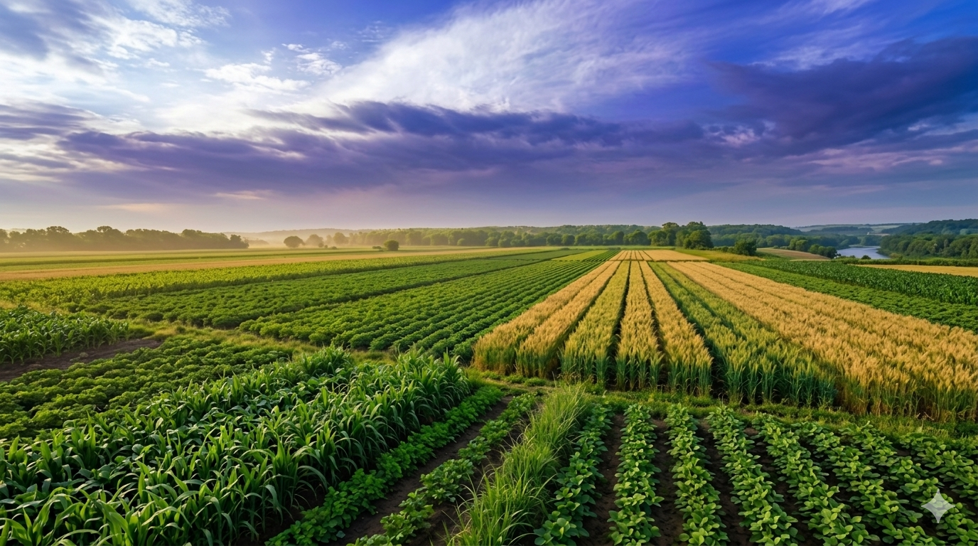Lush green farmland